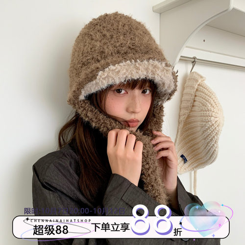 陈奶奶秋冬纯色双面毛绒渔夫帽女