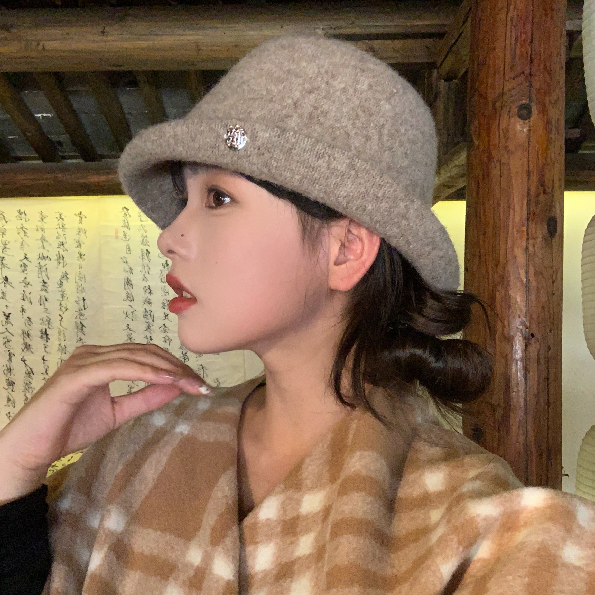 韩系温柔~陈奶奶翻边水桶帽礼帽