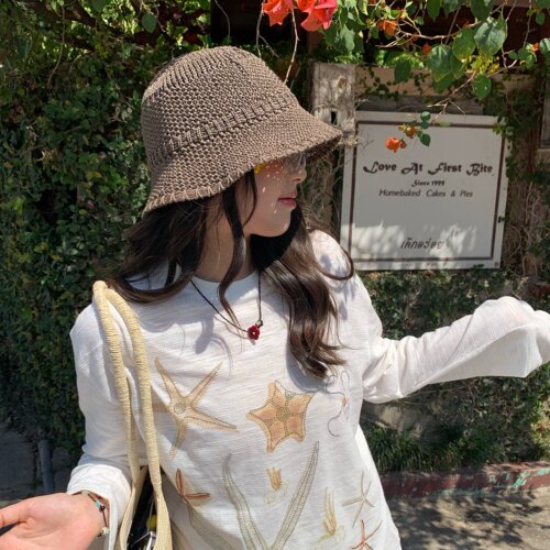 陈奶奶日系镂空透气水桶草帽女夏