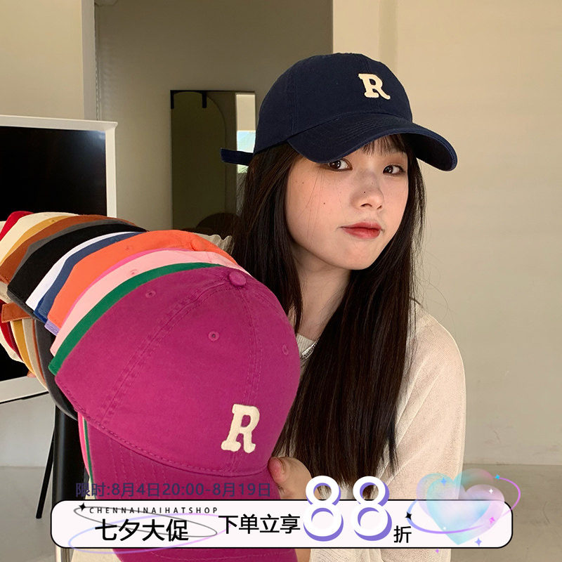 陈奶奶纯色字母刺绣棒球帽女弯檐韩版简约百搭休闲软顶鸭舌帽子男
