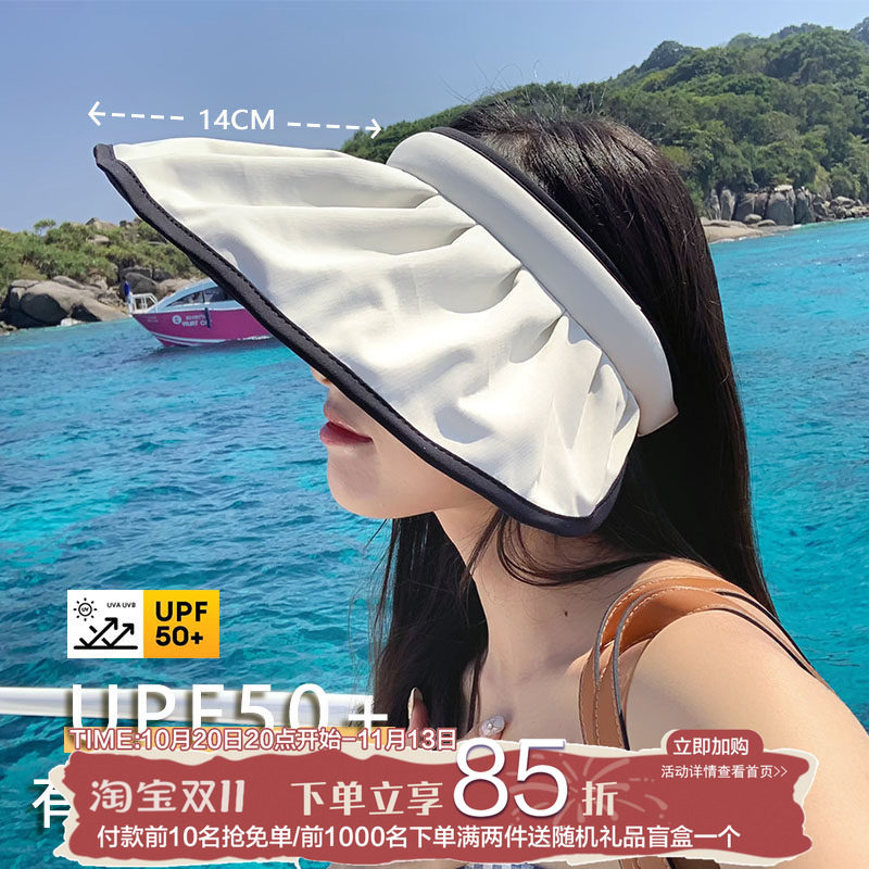陈奶奶 韩版黑胶双层防晒防紫外线百搭贝壳帽女夏季空顶遮阳帽子