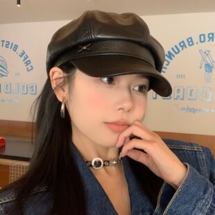 轻熟女~ 韩版百搭皮质八角帽子女显脸小贝雷帽英伦风报童画家帽新