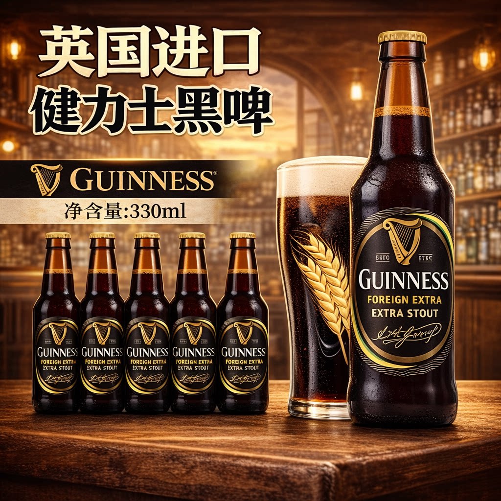 英国进口健力士黑啤酒世涛波特精酿330ml*24瓶装整箱特酿原装啤酒