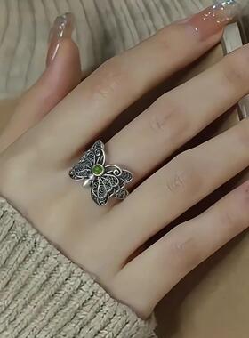 S925纯银蝴蝶戒指女小众设计感