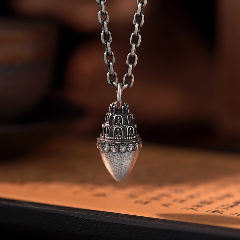 娘拉擦擦佛塔S925纯银吊坠项链男女款复古中国风藏式护神佛挂坠
