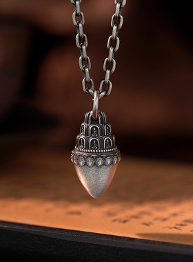 娘拉擦擦佛塔S925纯银吊坠项链男女款复古中国风藏式护神佛挂坠