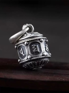 S925纯银个性小号嘎乌盒吊坠可打开六字真言佛珠吊坠项链送男友