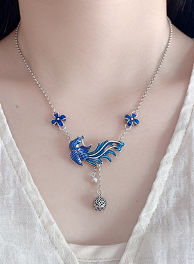 s925纯银凤凰流苏项链女士锁骨链