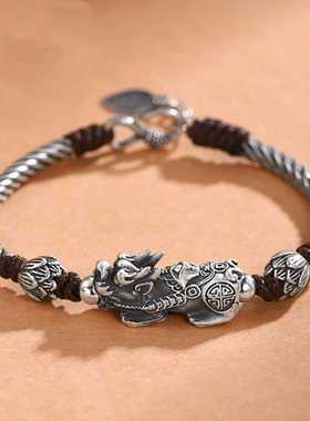 貔貅手链男款潮男士纯银貔恘皮丘男生手饰转运珠女幸运好运吞金兽