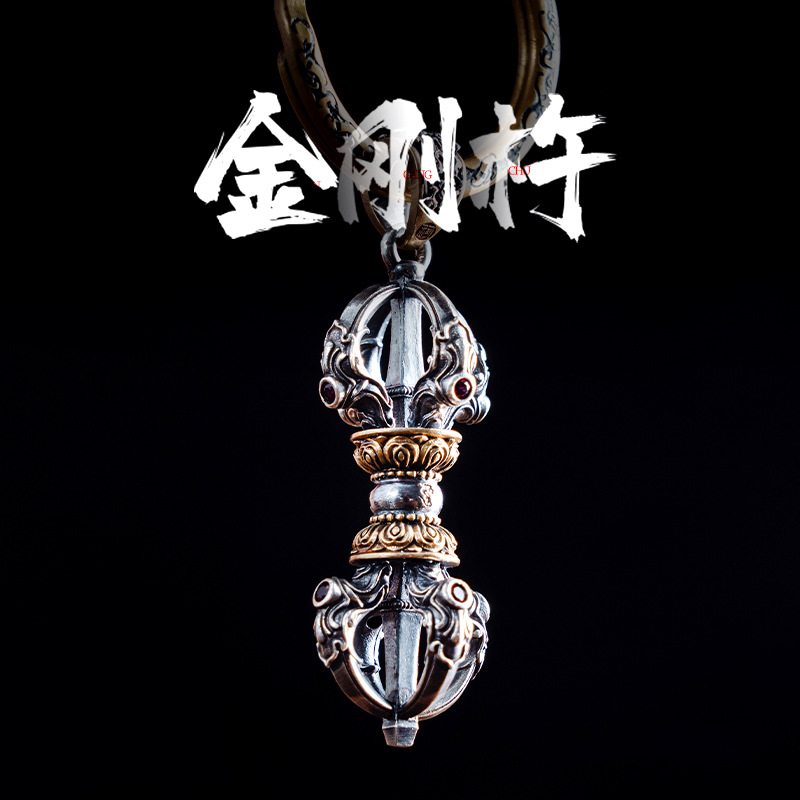 S925纯银藏传降魔金刚杵吊坠项链男女款复古民族风个性脖子挂链