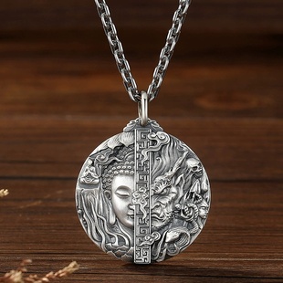 一念成佛一念成魔925银吊坠男士项链挂坠复古正品一念之间银饰品