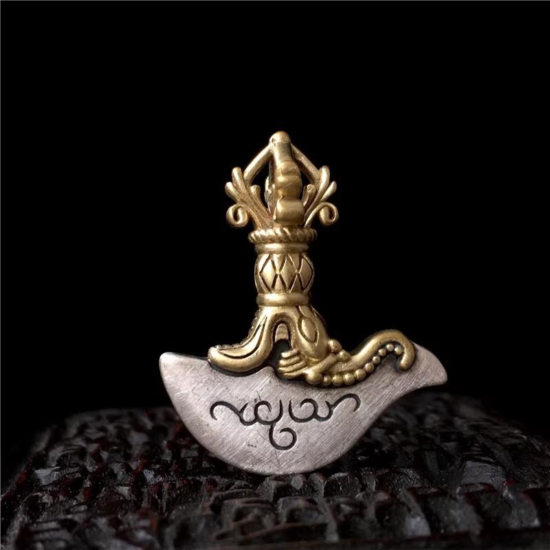 925纯银藏传金刚钺刀六字真言金刚杵背云卡子菩提佛珠手串DIY配饰