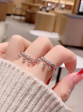 蕾丝波浪流苏转珠仿925纯银戒指女时尚气质百搭灵动轻奢开口指环