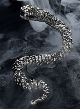 复古手工纯银生肖蛇手链男