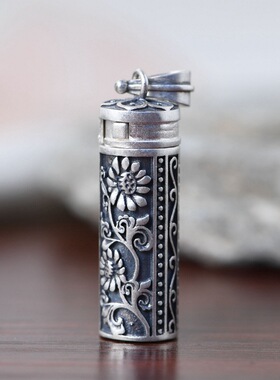 S925纯银复古民族风太阳花嘎乌盒吊坠国潮楞严咒可打开装经文吊坠