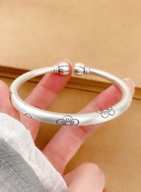 多福南瓜头银手镯女民族风银饰品