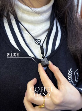天然银曜石小醒狮吊坠编织项链