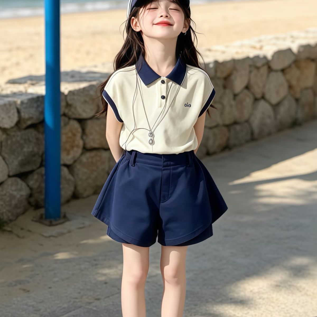 炸街运动套装夏季女童2026新款韩版女孩polo短袖上衣短裤裙两件套