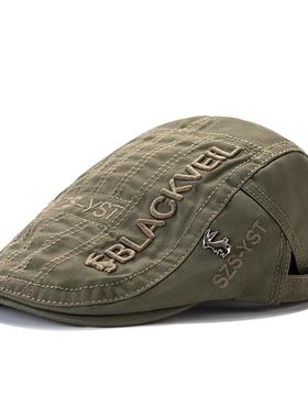 美式鸭舌帽春秋男士欧美复古前进帽军绿色时尚字母刺前进帽四季款