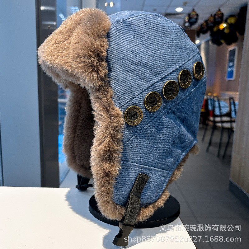 飞行员雷锋帽男女士冬季加厚加绒护耳棉帽子时尚潮流东北滑雪保暖
