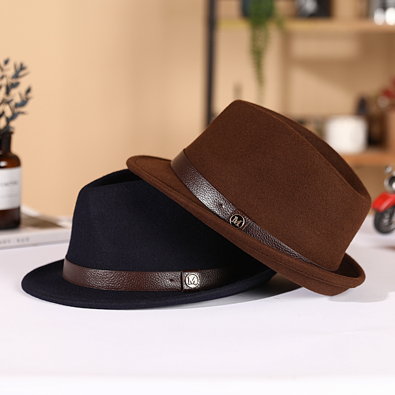 男士帽子秋冬季新款中老年爸爸红色纯羊毛绅士礼帽男式60大头围冒