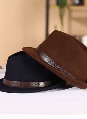 男士帽子秋冬季新款中老年爸爸红色纯羊毛绅士礼帽男式60大头围冒