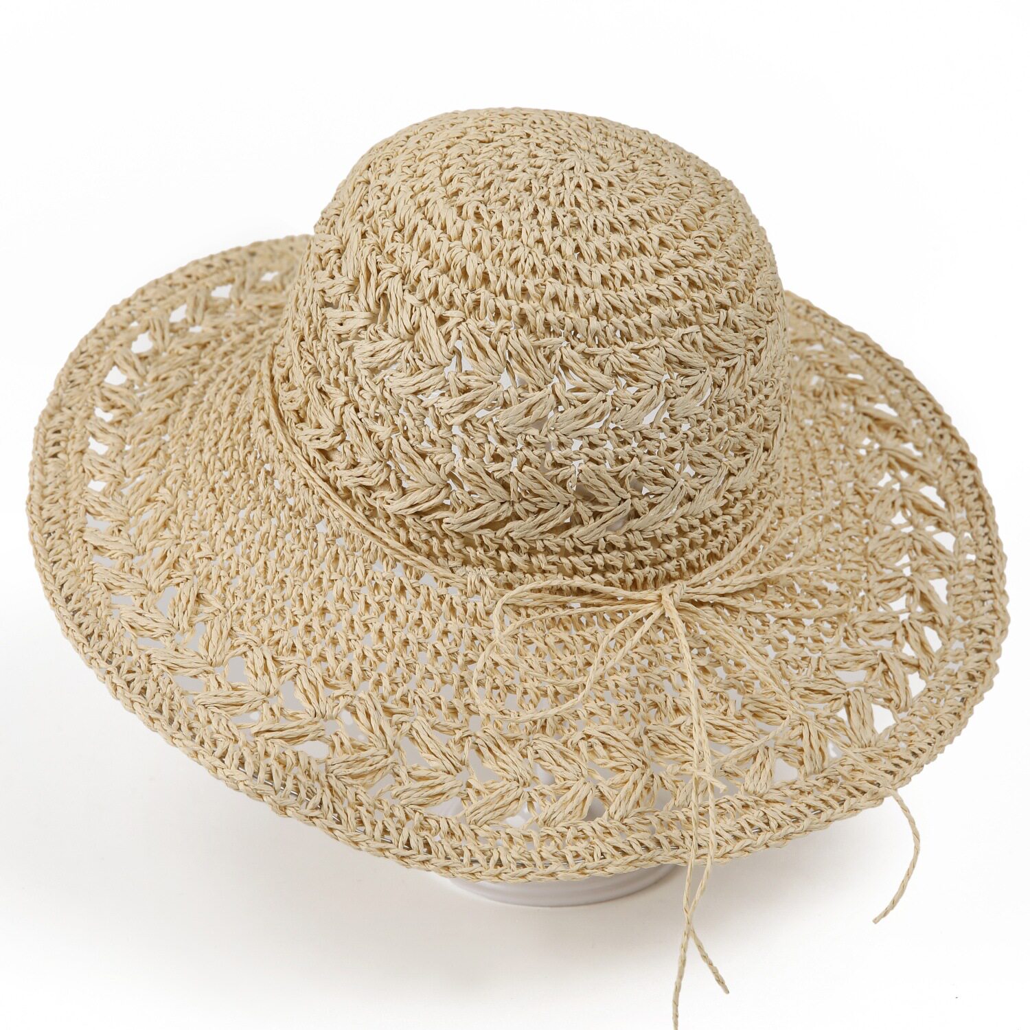 可折叠草帽女夏新款镂空透气纯色大檐沙滩帽海边度假遮阳防晒凉冒