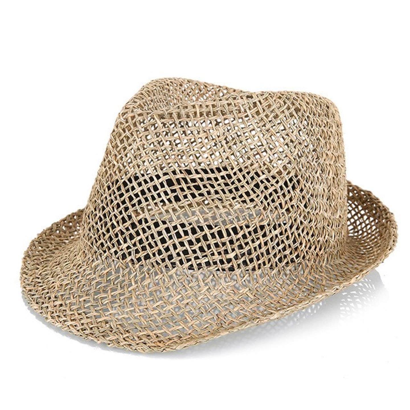 手工编织礼帽天然草帽男中老年夏时尚休闲百搭网眼镂空透气凉帽子