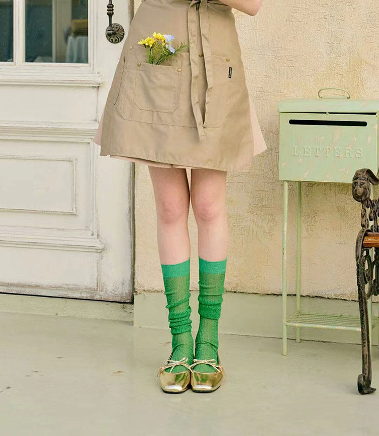 代购BIARRITZ韩国进口金银丝长筒袜女膝下小腿袜亮丝堆堆袜夏薄款