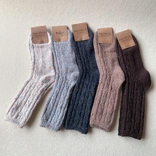 BAL羊毛袜彩点麻花纹韩国东大门点子纱中筒袜女纯色百搭秋冬保暖
