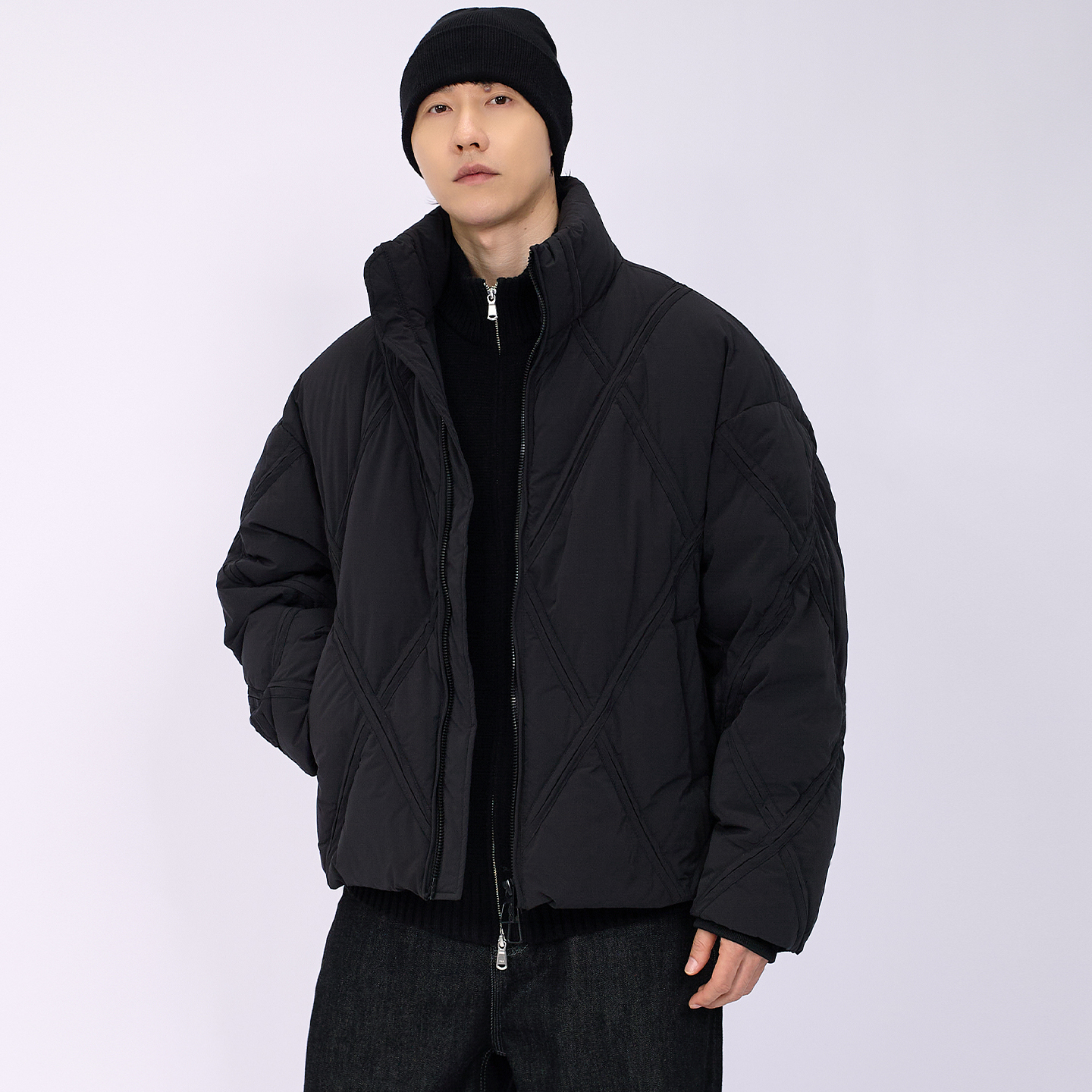 HAMB原创菱形格立领羽绒服男外套