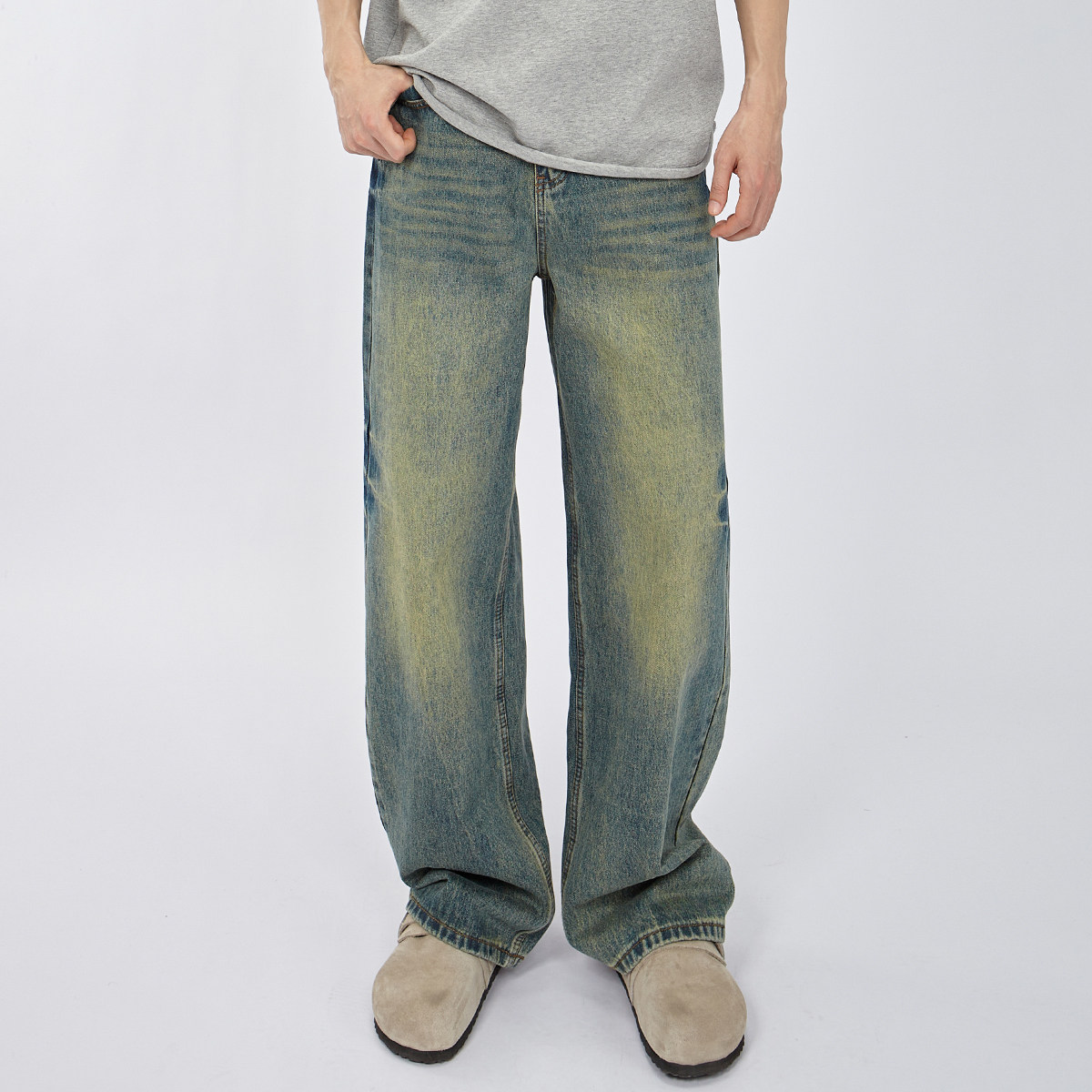 HAMB原创 2025秋季牛仔裤男休闲裤情侣直筒宽松阔腿长裤美式复古,男装,牛仔裤,淘宝优惠券,粉丝福利购,淘宝优惠卷