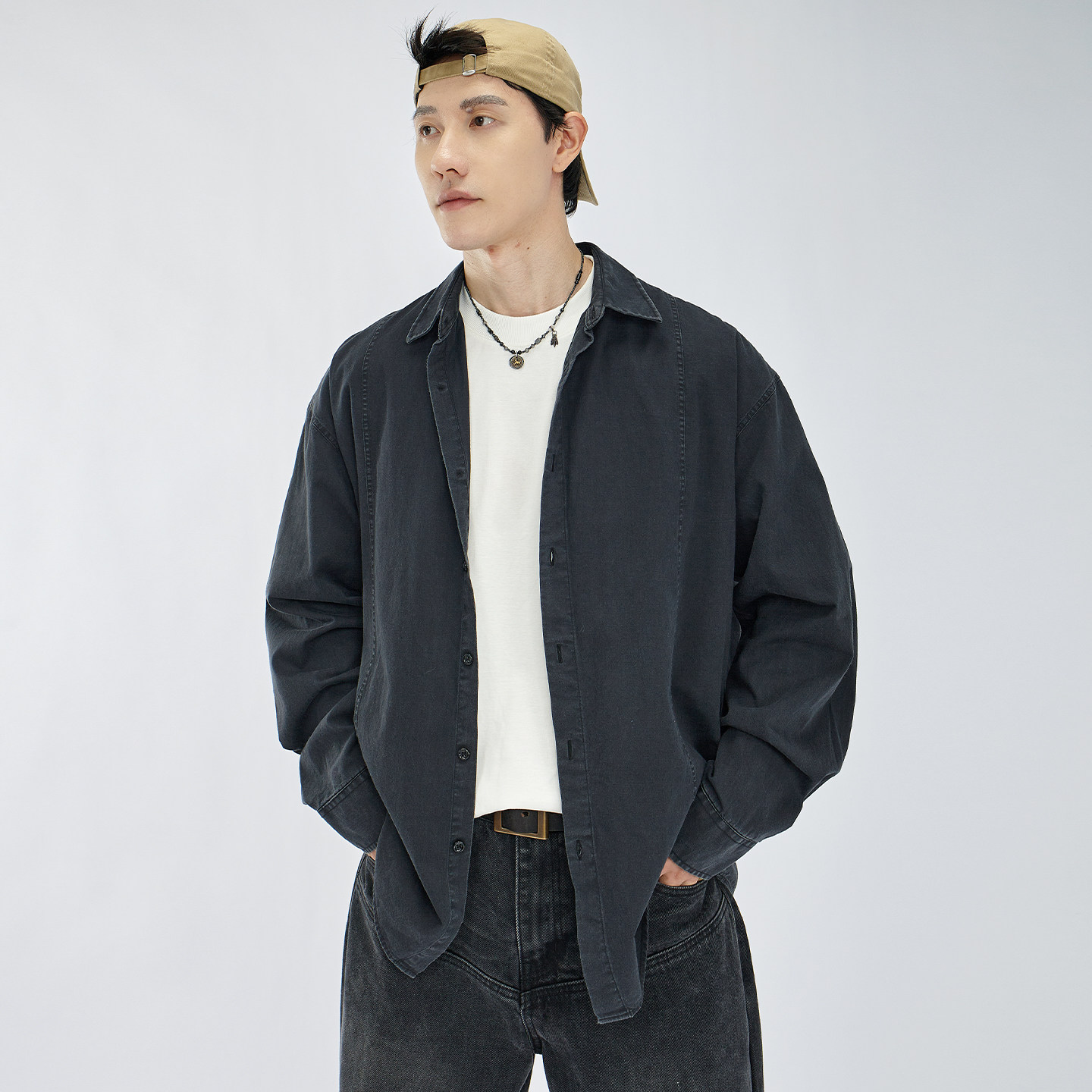 HAMB原创美式水洗复古长袖衬衫