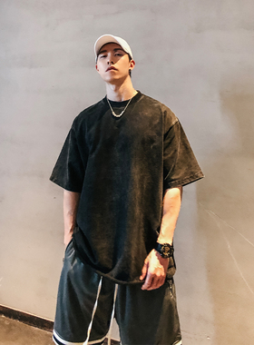 HAMB 2025夏季洗水做旧oversizeT恤男宽松健身运动短袖美式