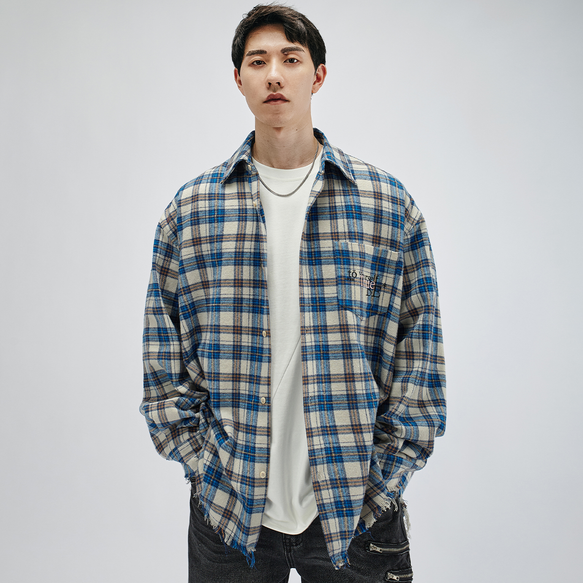 HAMB原创美式长袖格子衬衫