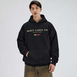 HAMB原创 2025秋季新品美式宽松加绒连帽卫衣男女同款学生情侣潮