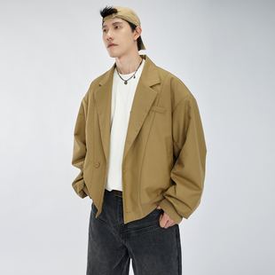 外套黑色痞帅小众设计感宽松短款 休闲西装 男 新款 HAMB原创2026春季