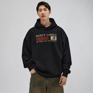 HAMB原创 2025秋季美式宽松加绒连帽卫衣男女同款袋鼠兜情侣学生