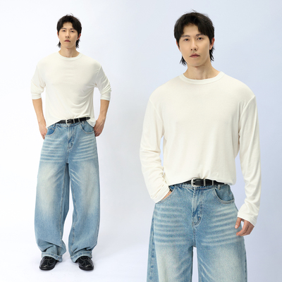 「天丝羊毛」纯色老钱极简长袖T