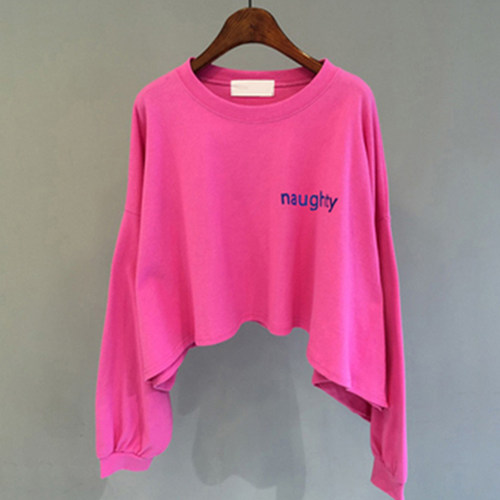 短款露脐字母长袖上衣女潮