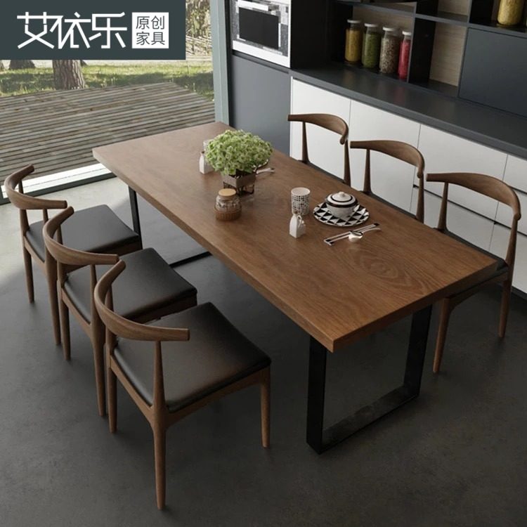 北歐鐵藝實木餐桌椅組合現代簡約長方形吃飯桌小戶型美式原木餐桌在類目 住宅傢俱, 桌類, 餐桌中 - 來自Buy2taobao.com提供專業的淘寶代購服務
