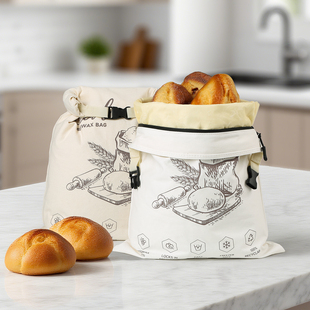 食品级蜂蜡面包袋可重复使用环保降解拉链密封式 纯棉保鲜面包袋