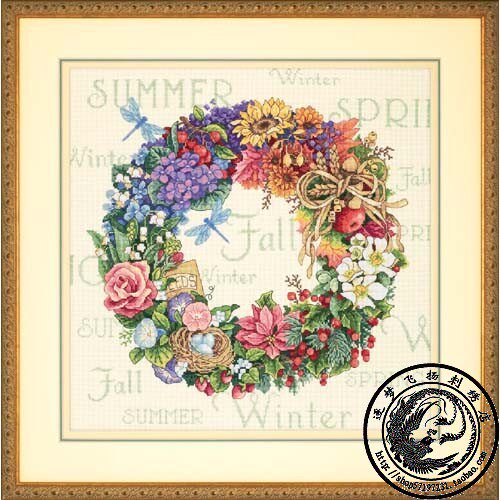 【现货】美国原装进口DIM十字绣套件35040 四季花环