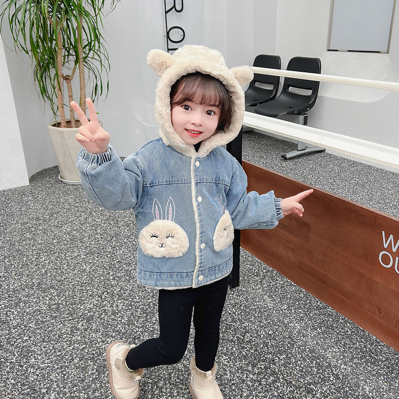 女小童加绒牛仔外套2025新款