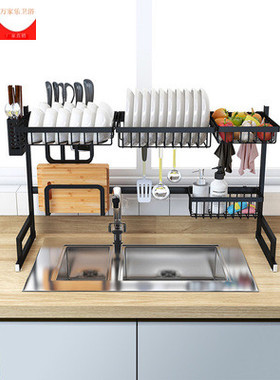不锈钢厨房置物架水槽水池放碗架水龙头沥水架厨具用品黑色收纳架