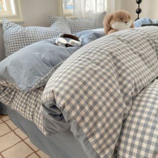 A类简约日式 100全棉水洗棉四件套纯棉宿舍三件套床单人被套床笠款