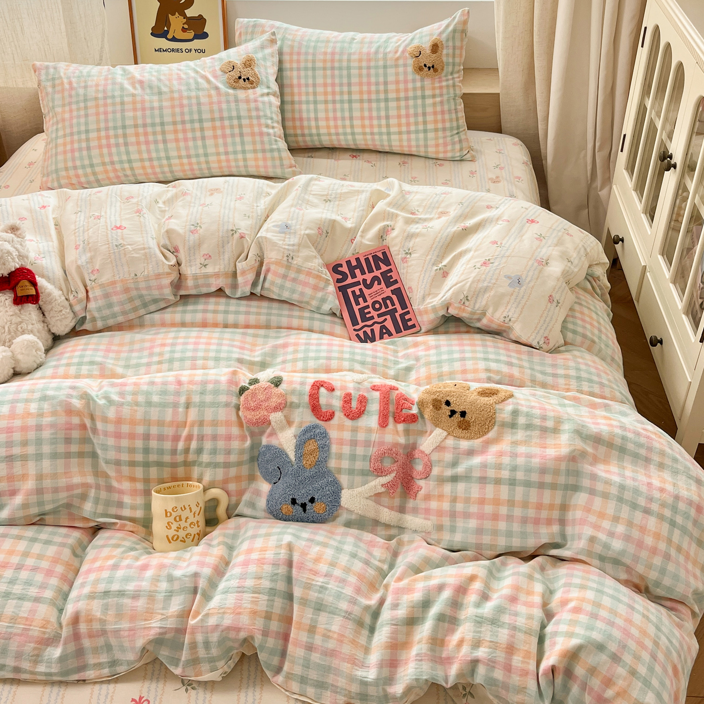 A类母婴级100纯棉四件套全棉水洗棉床单被套儿童卡通三件套床笠款