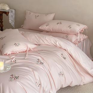 A类少女心100全棉四件套纯棉长绒棉床单被套公主风床笠款四季通用