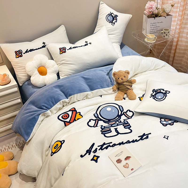 A类冬季牛奶绒床上四件套珊瑚绒保暖儿童床品男孩法兰绒床单被套4,床上用品,床品套件/四件套/多件套,淘宝优惠券,粉丝福利购,淘宝优惠卷