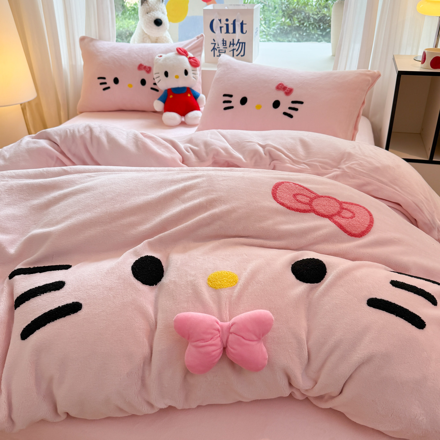 A类母婴级加厚牛奶绒四件套少女心珊瑚宝宝绒床单被套儿童三件套4